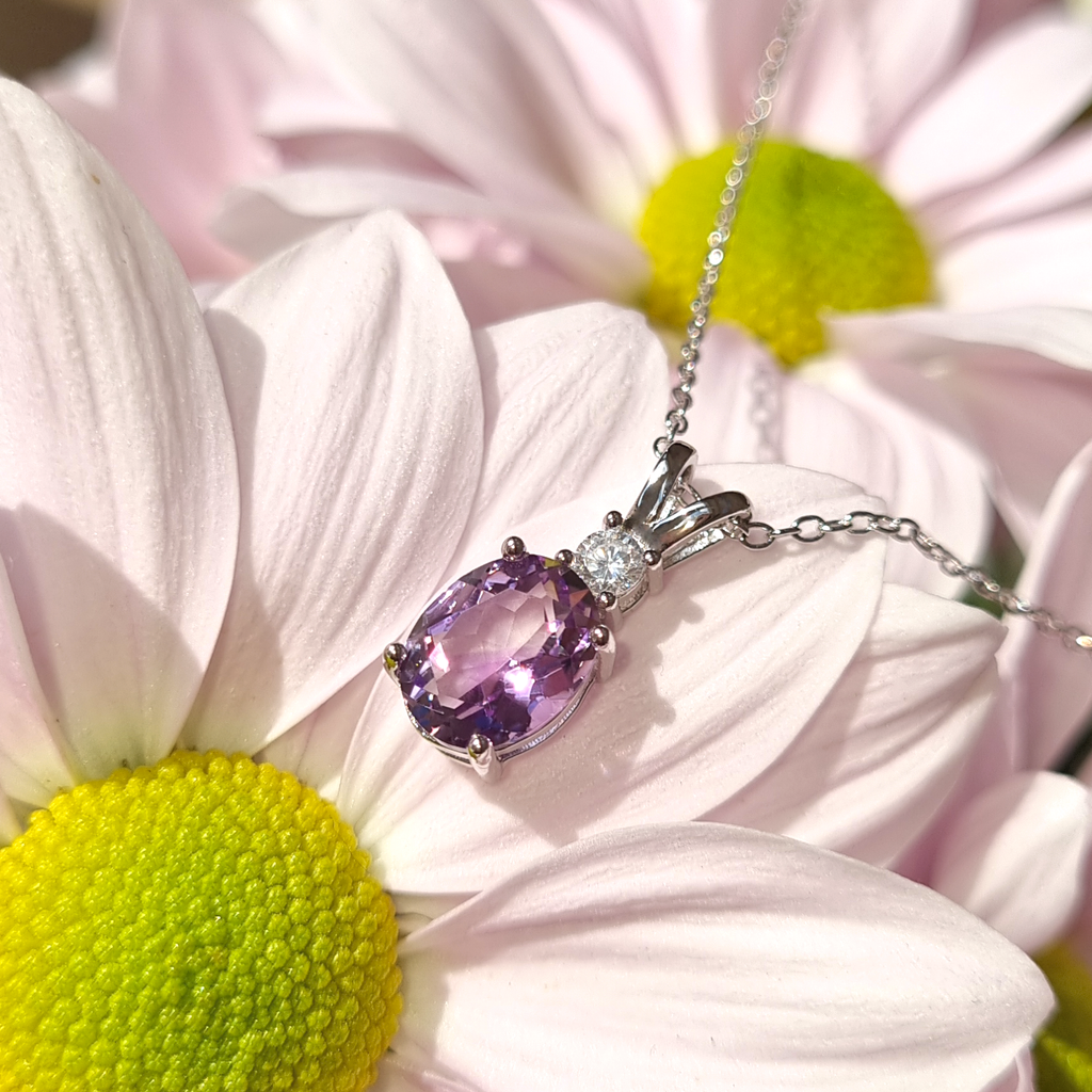 Oval cut amethyst necklace in sterling silver product image