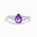 Amethyst and lavender amethyst ring in sterling silver on white background