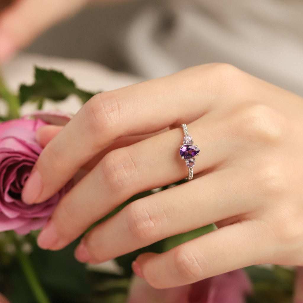 Amethyst and lavender amethyst ring in sterling silver lifestyle image