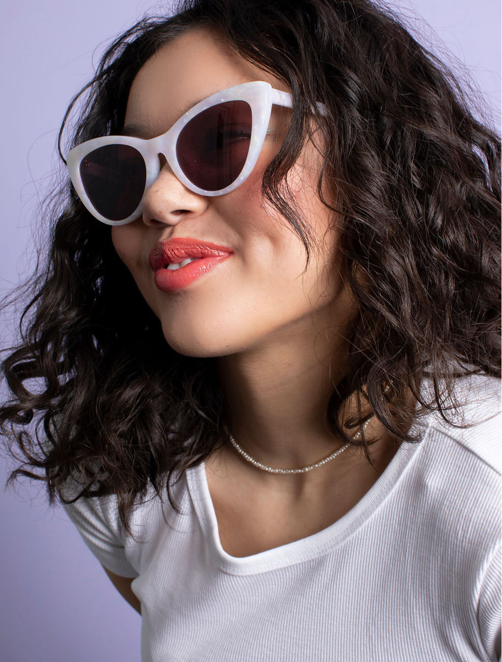 zoedepass Amy Opal sunglasses model portrait close-up