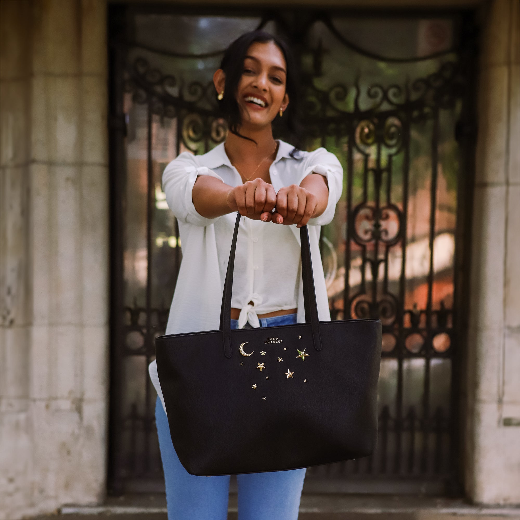 Luna Charles Anya black and gold tote bag product detail image