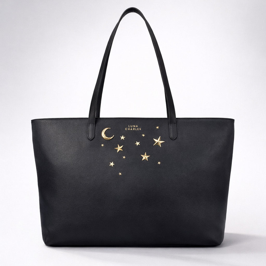 Luna Charles Anya star studded tote bag in black and gold main product image