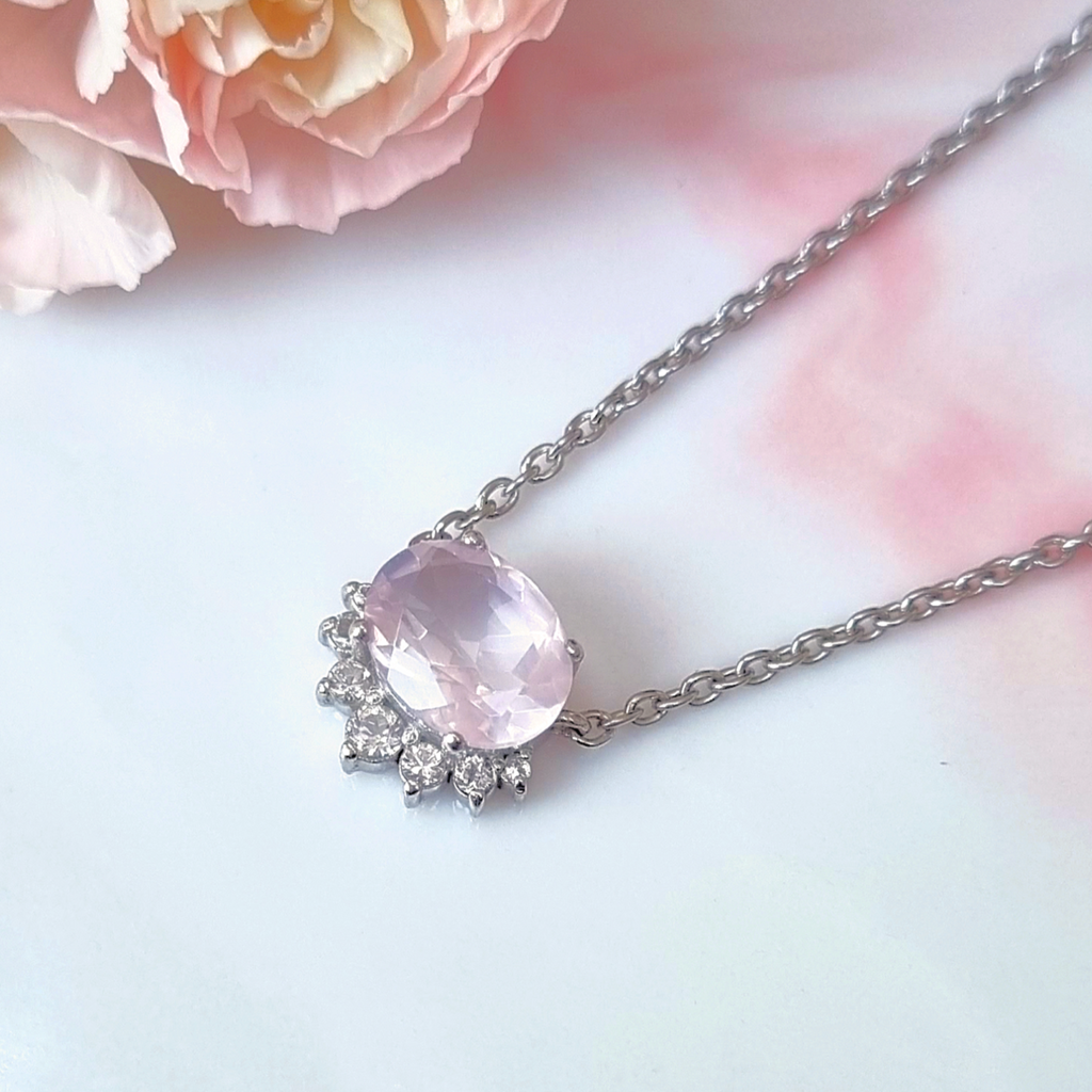 Aria rose quartz sterling silver necklace product image