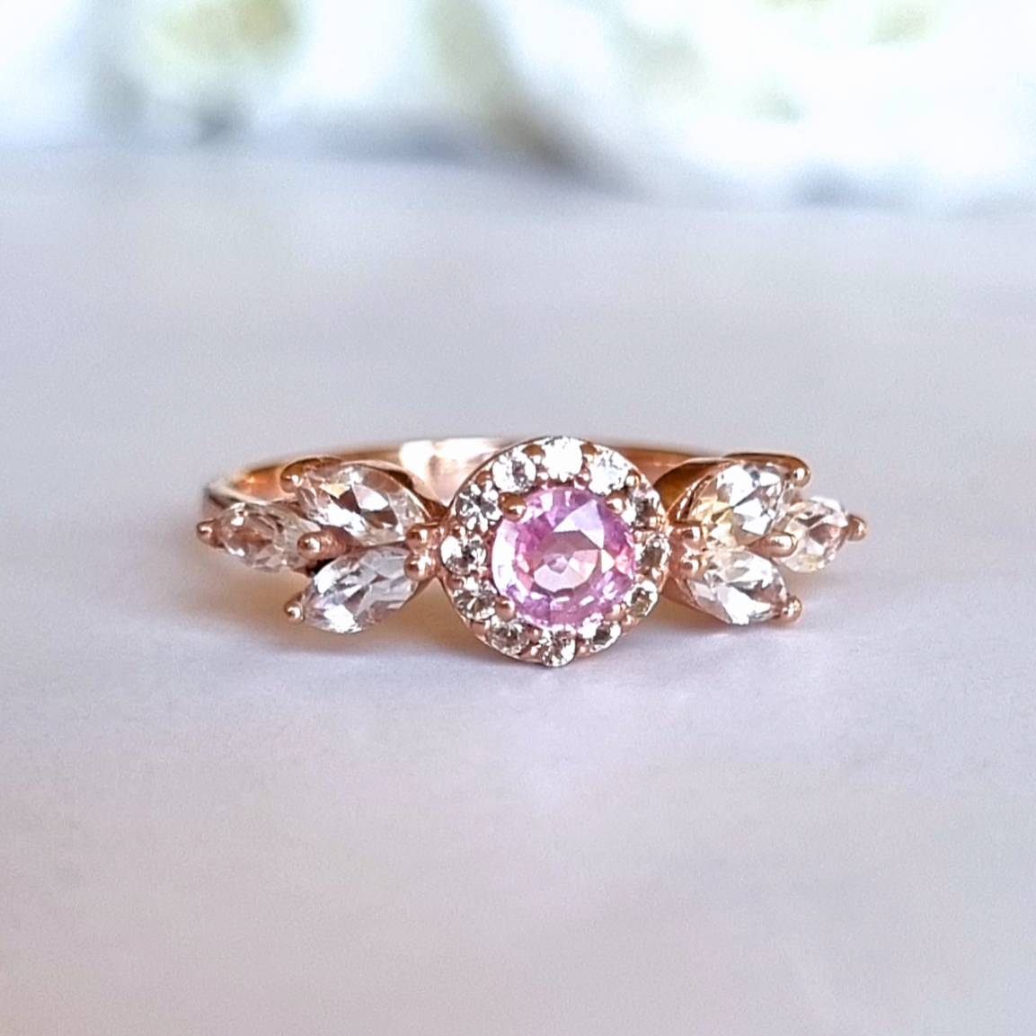 Aurelia pink sapphire ring in 18k rose gold vermeil detail image