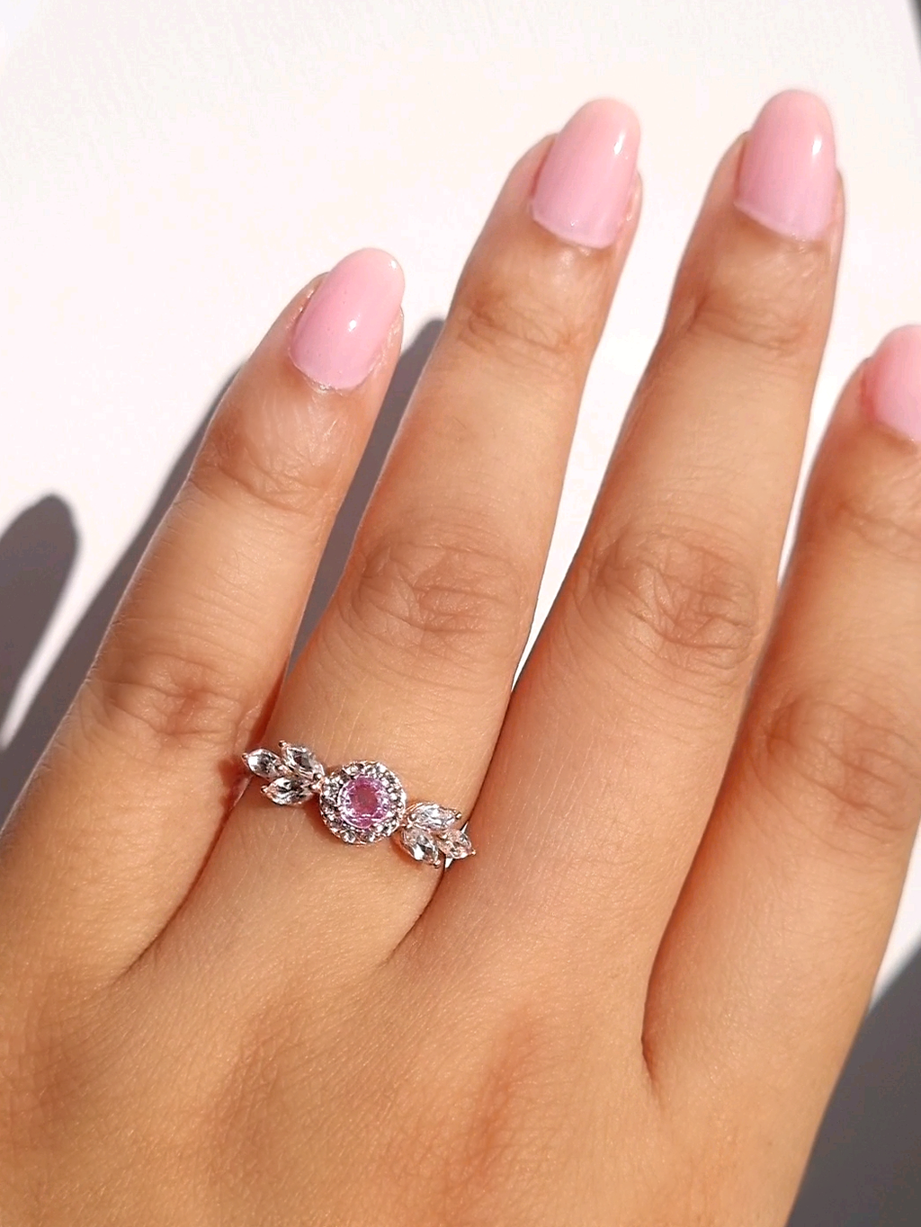 Aurelia pink sapphire ring in 18k rose gold vermeil full hand image