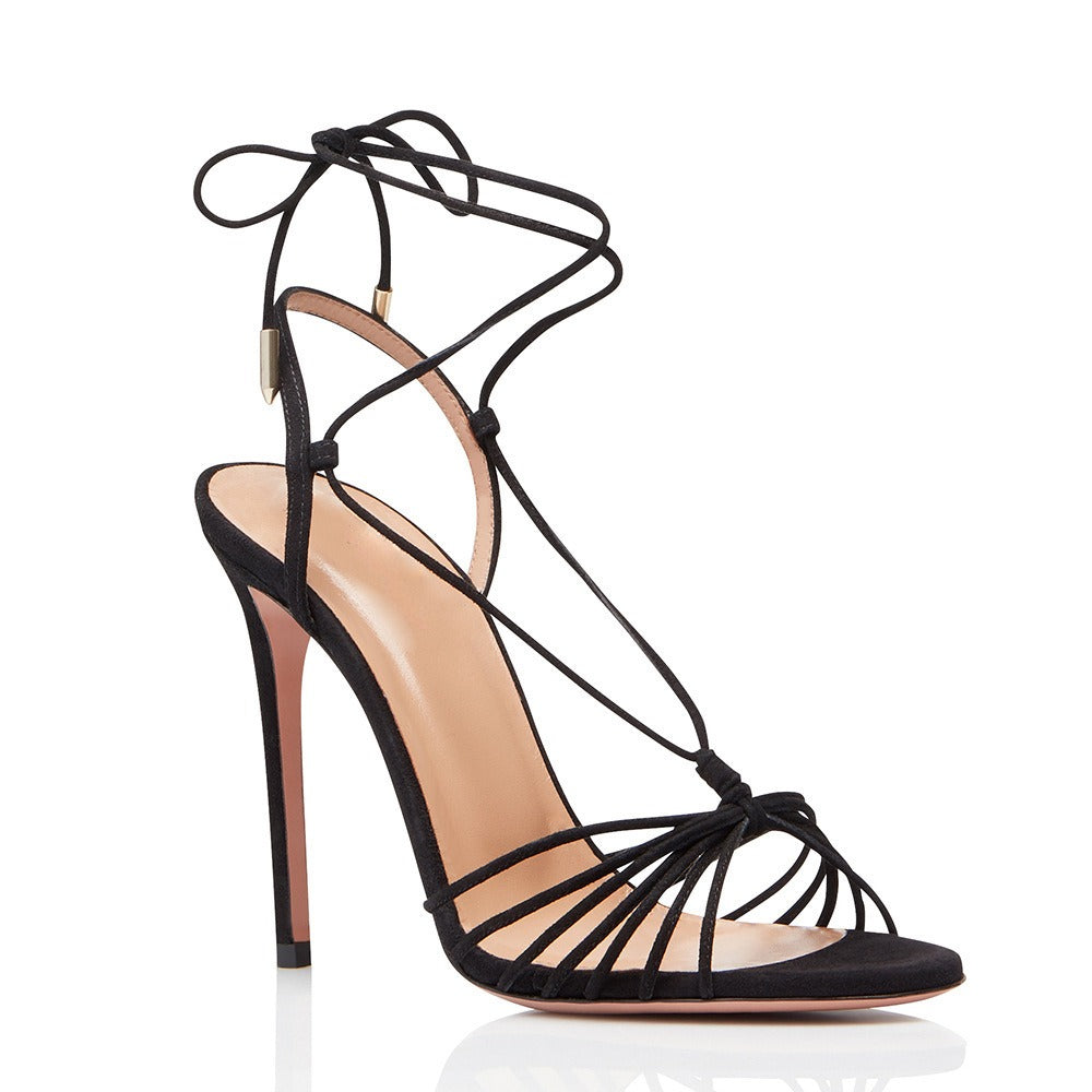 Kenike black strap high heel banquet sandals front view