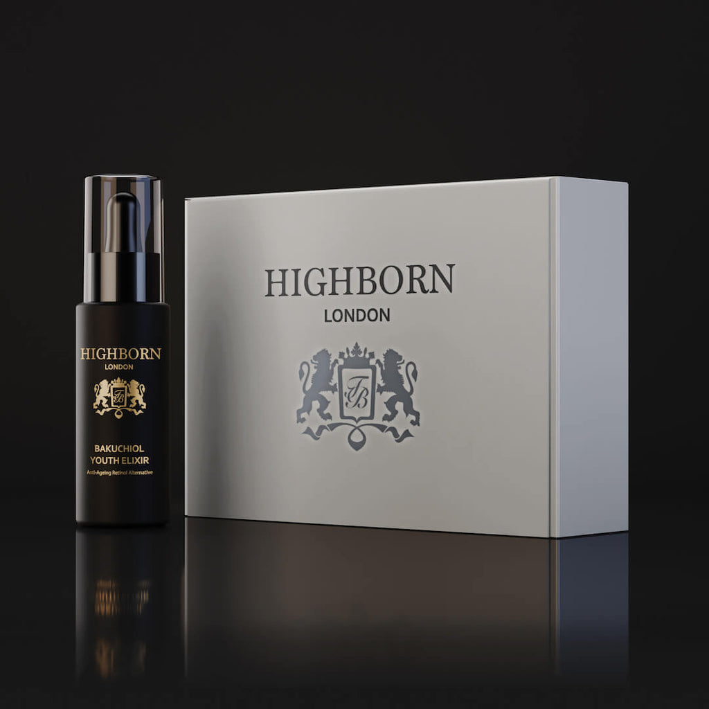 Highborn Bakuchiol Youth Elixir jar and outer box packaging