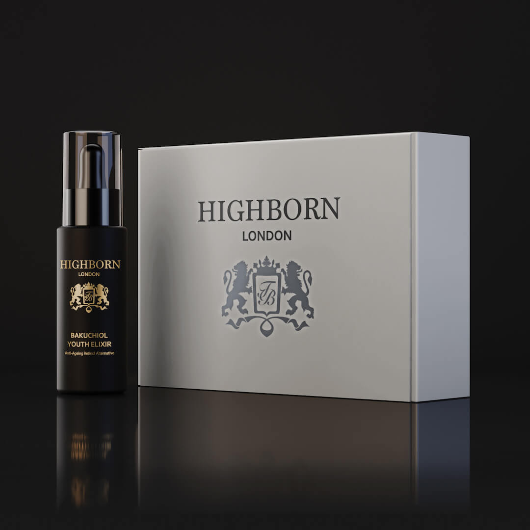 Highborn Bakuchiol Youth Elixir jar and outer box packaging