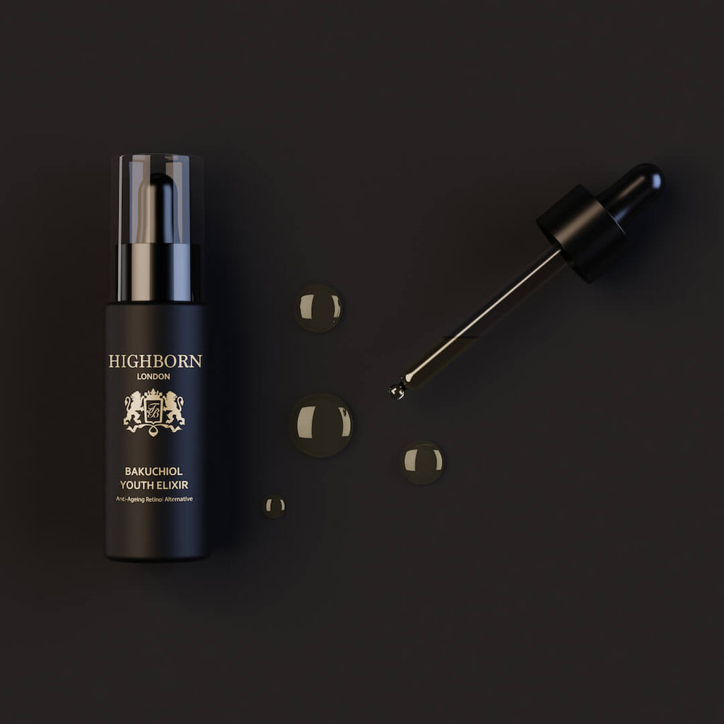 Highborn Bakuchiol Youth Elixir face elixir jar with droplets