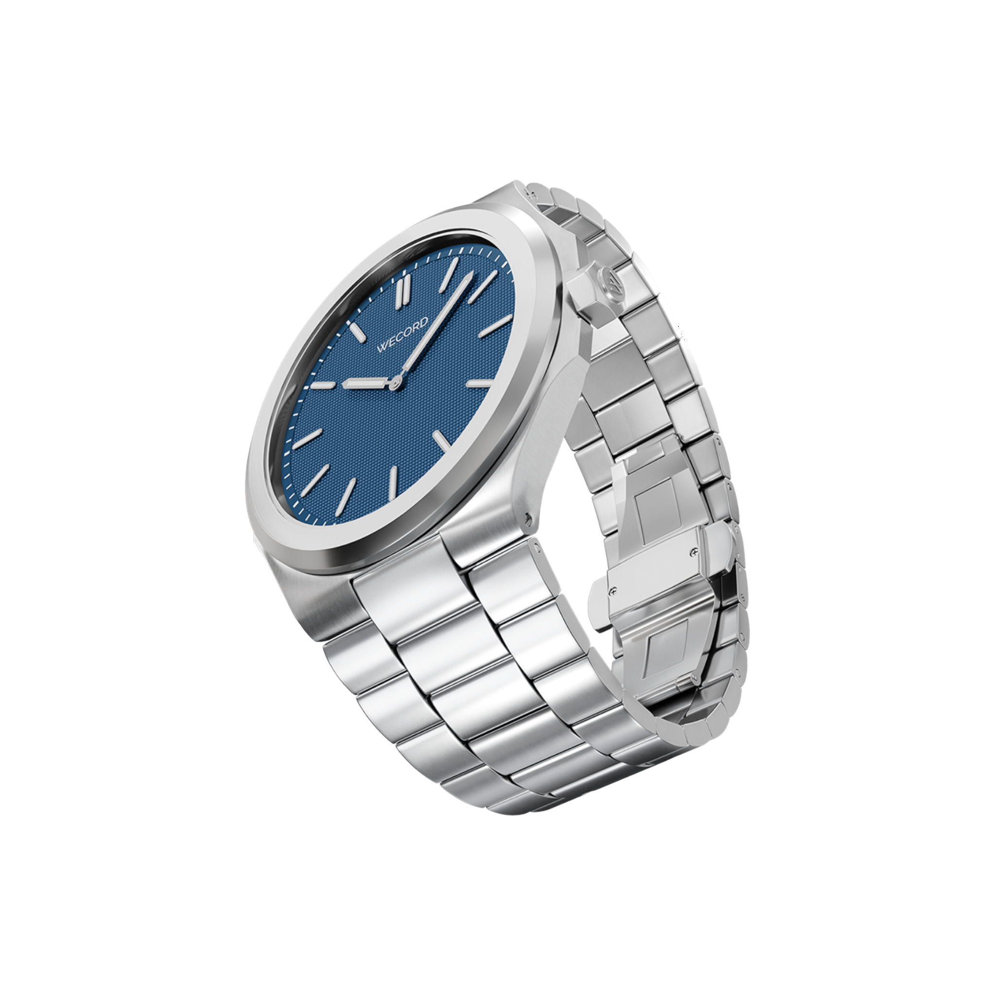 Wecord London Oliver Large watch side view in Navy Blue