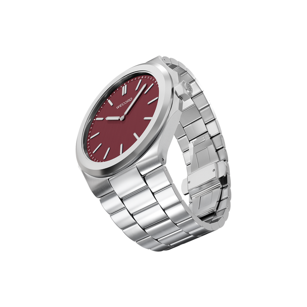Wecord London Oliver Large watch side view in Burgundy