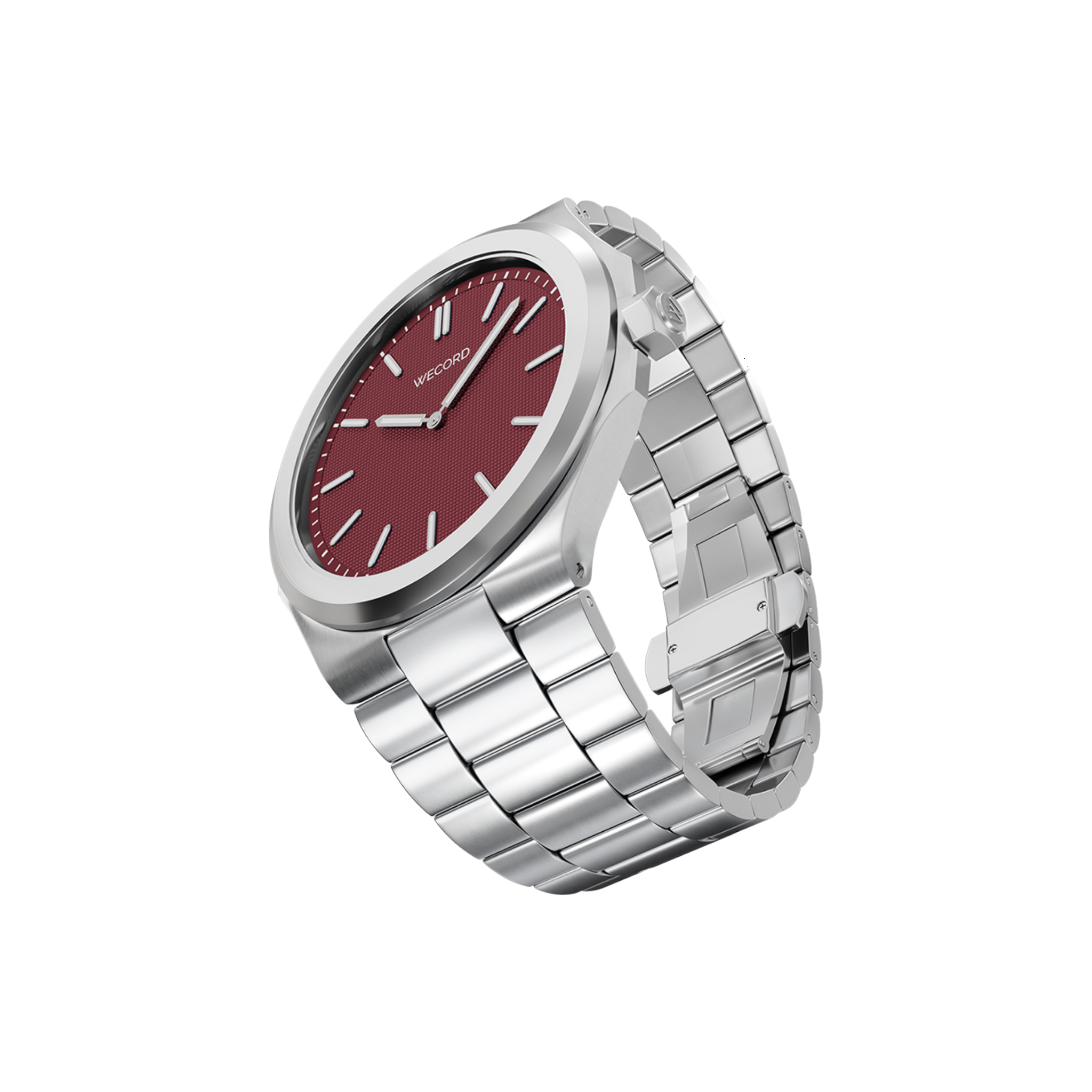 Wecord London Oliver Large watch side view in Burgundy