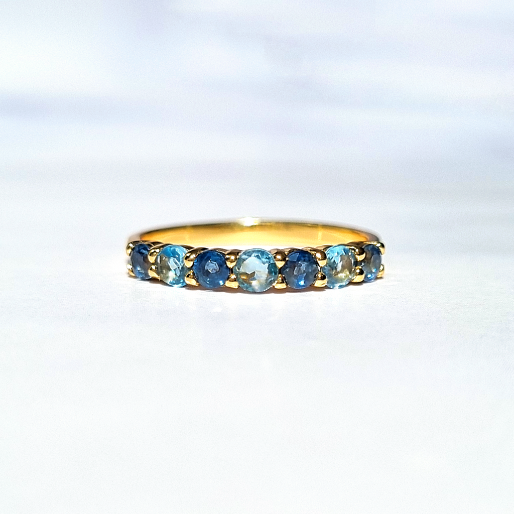 Blue sapphire and blue topaz half eternity band in 18k gold vermeil detail image