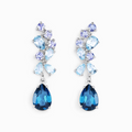 Blue gemstone drop earrings in sterling silver on white background