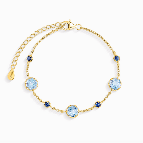 Vianne Jewellery blue sapphire and Swiss blue topaz bracelet in 18k gold vermeil