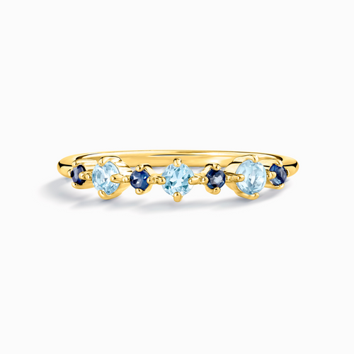 Vianne Jewellery blue sapphire and Swiss blue topaz half eternity ring in 18k gold vermeil