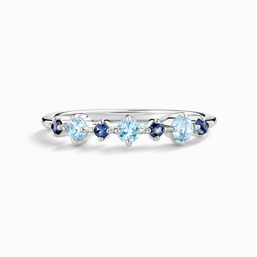 Vianne Jewellery blue sapphire and Swiss blue topaz stackable half eternity ring in sterling silver