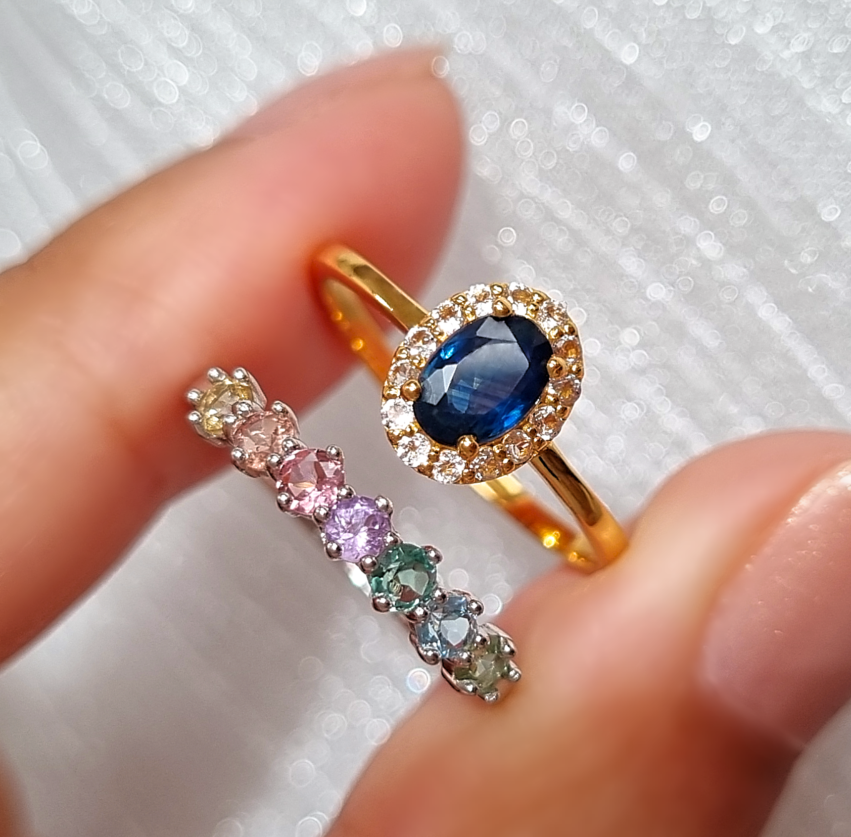 Blue sapphire and multi gemstone ring group image
