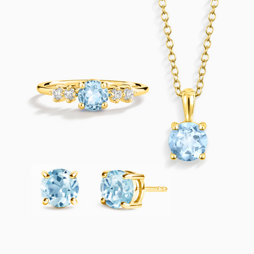 Blue topaz jewellery gift set in 18k gold vermeil with necklace ring and earrings