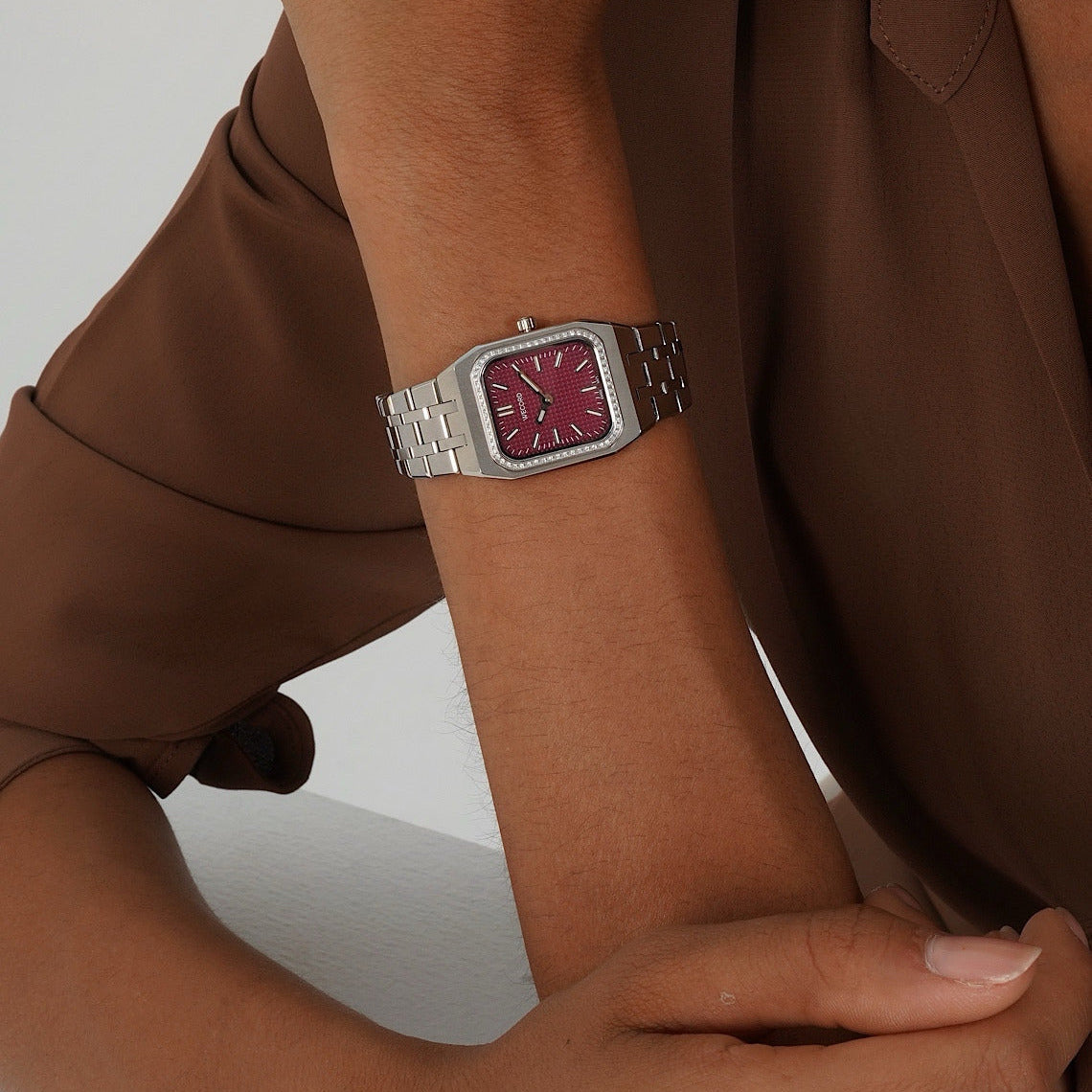 Wecord London Duke Small Diamond watch in Burgundy