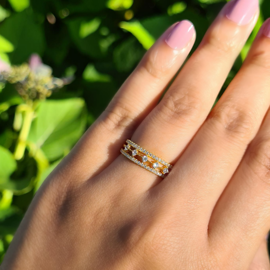 Celeste gold stacking ring set lifestyle image