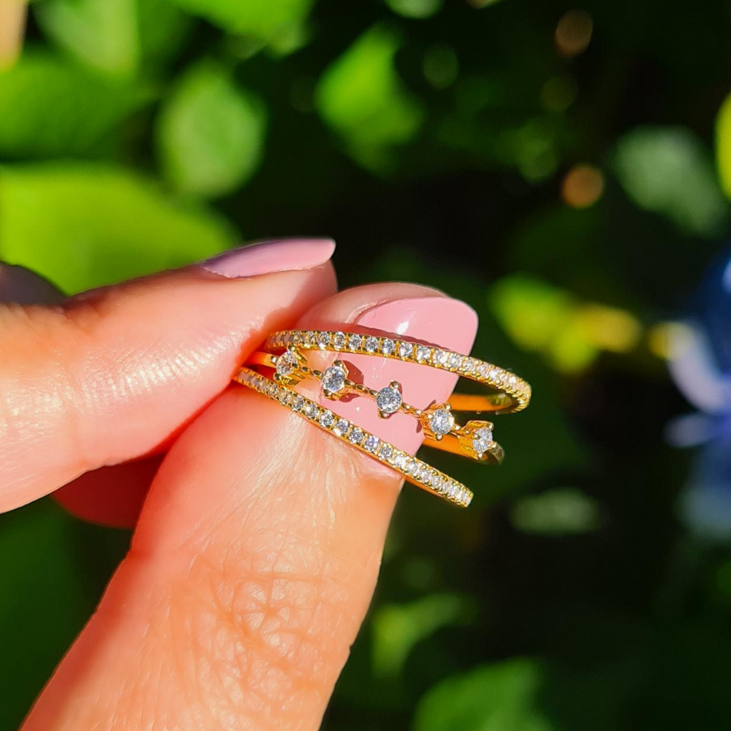 Celeste gold stacking ring set styled image