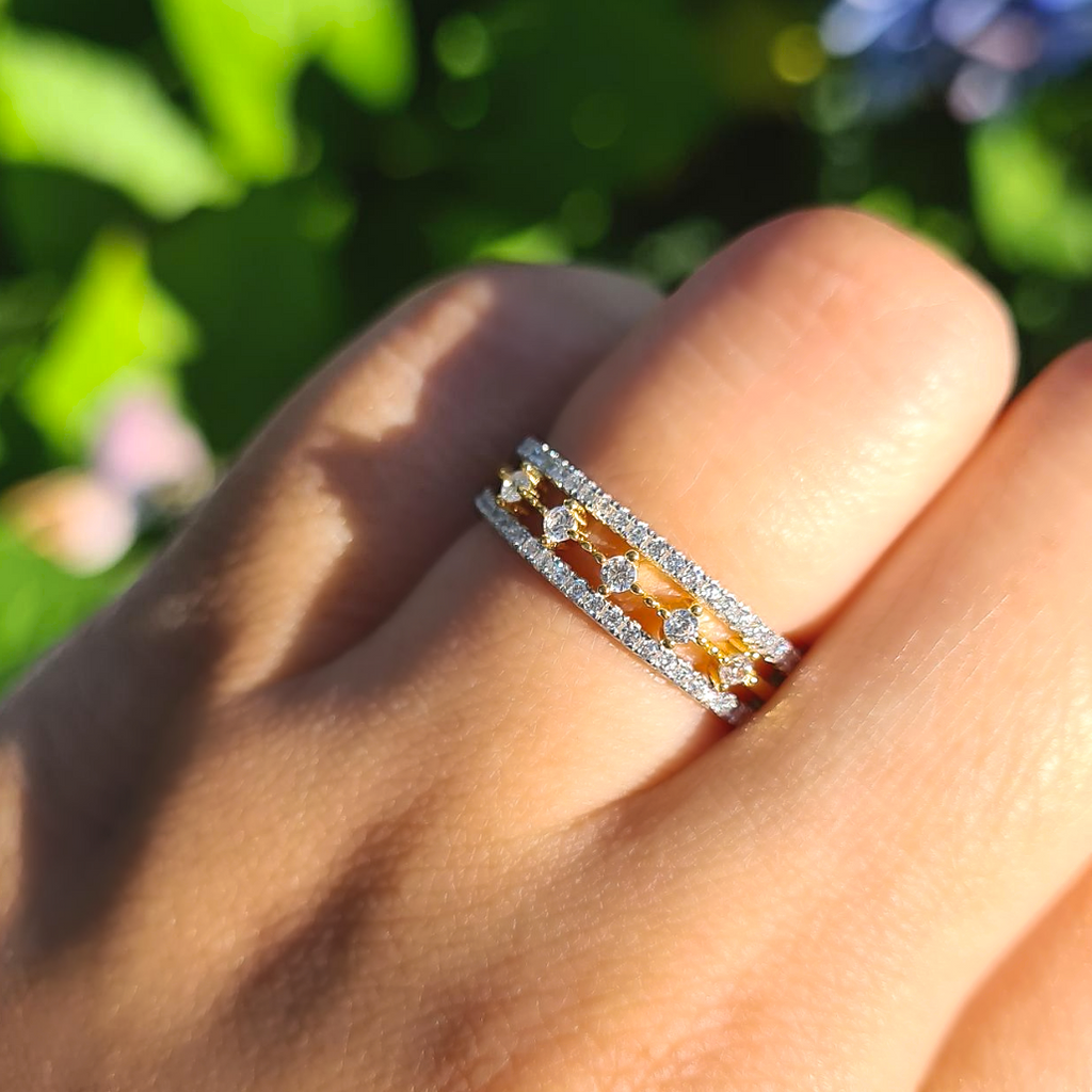 Celeste silver and gold stacking ring set lifestyle image