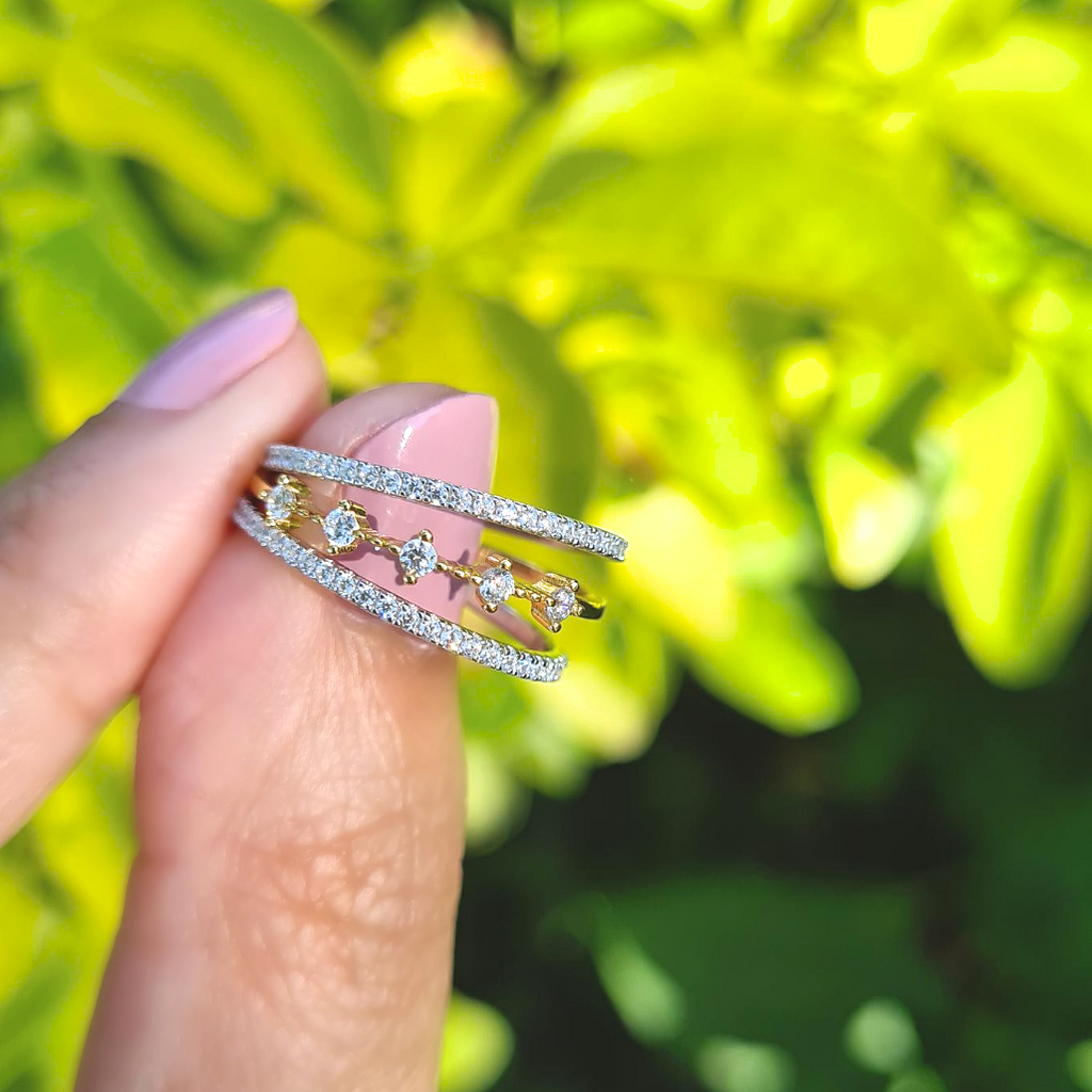 Celeste stacking ring set in silver and gold styled image