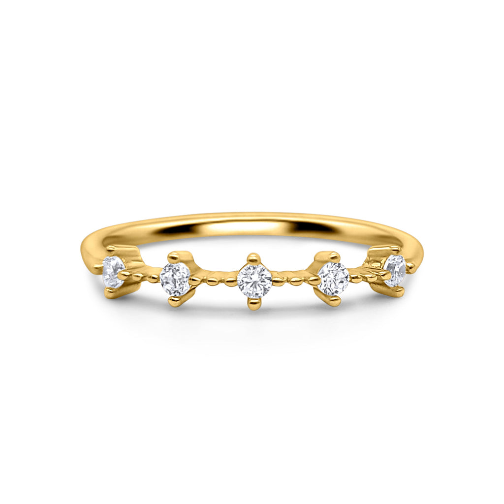Celeste gold ring with simulated diamonds on white background