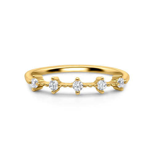Celeste gold ring with simulated diamonds on white background