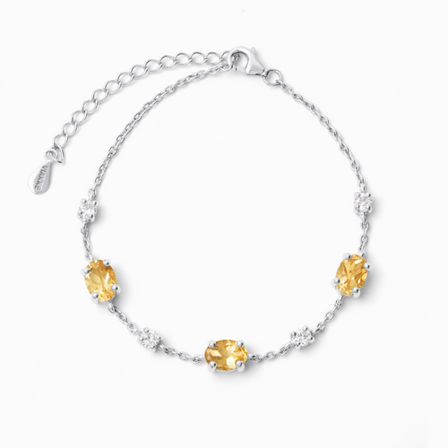 Citrine bracelet in sterling silver on white background