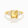 Citrine emerald cut ring in 18k gold vermeil on white background