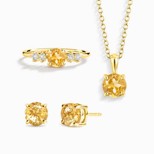 Citrine jewellery gift set with necklace ring and stud earrings in 18k gold vermeil
