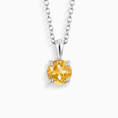 Vianne Jewellery citrine solitaire pendant necklace in sterling silver on white background