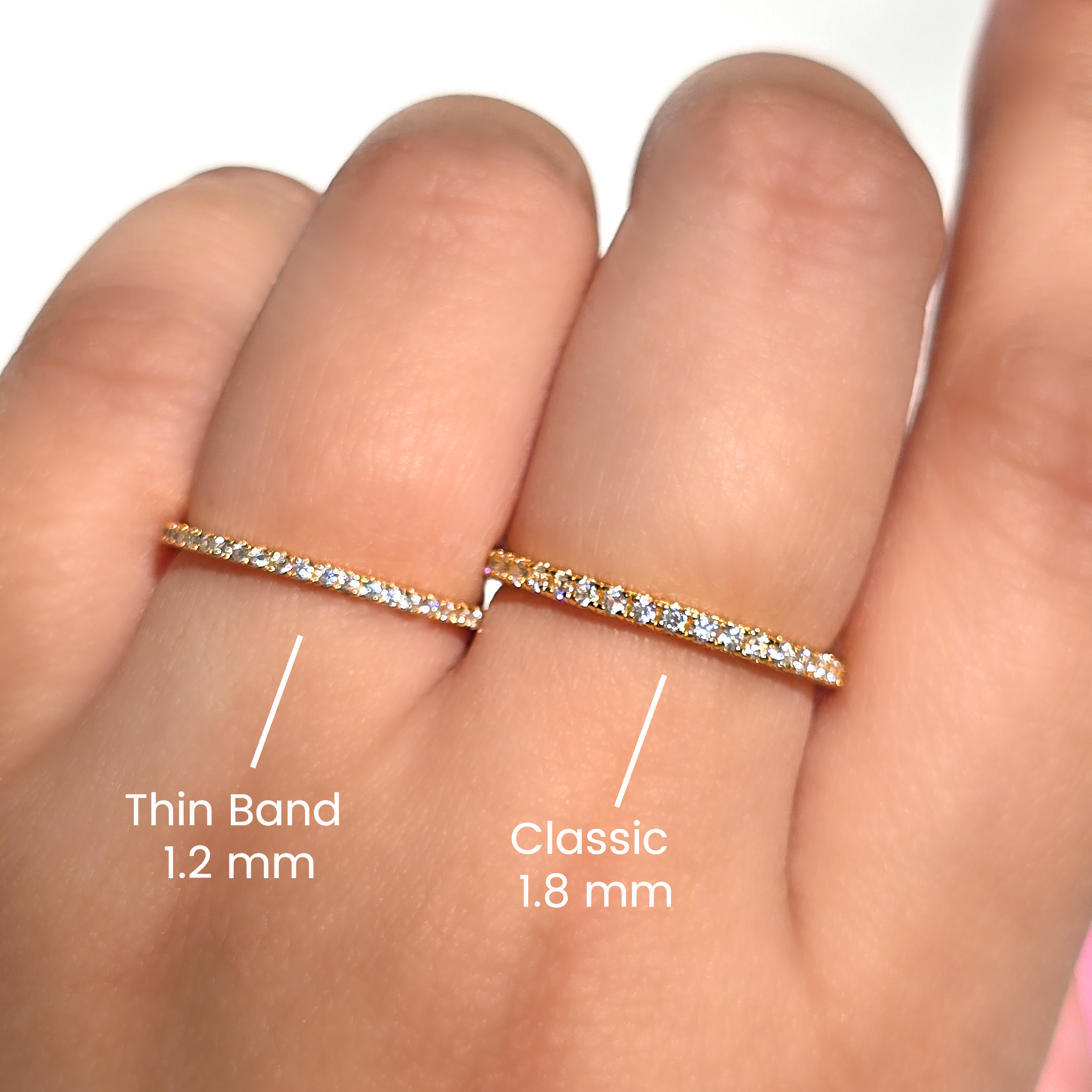 Classic versus thin band gold eternity ring comparison image
