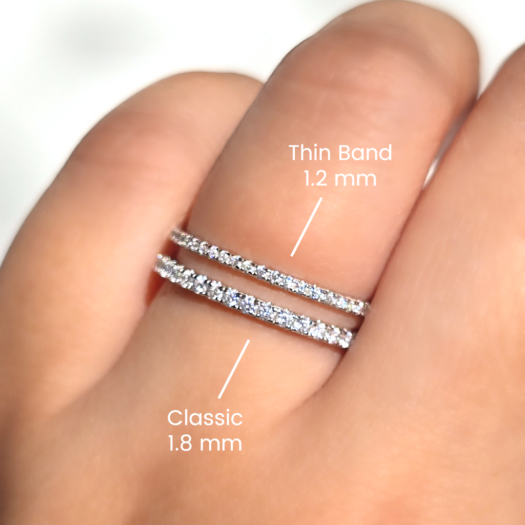 Classic versus thin band sterling silver eternity ring comparison image