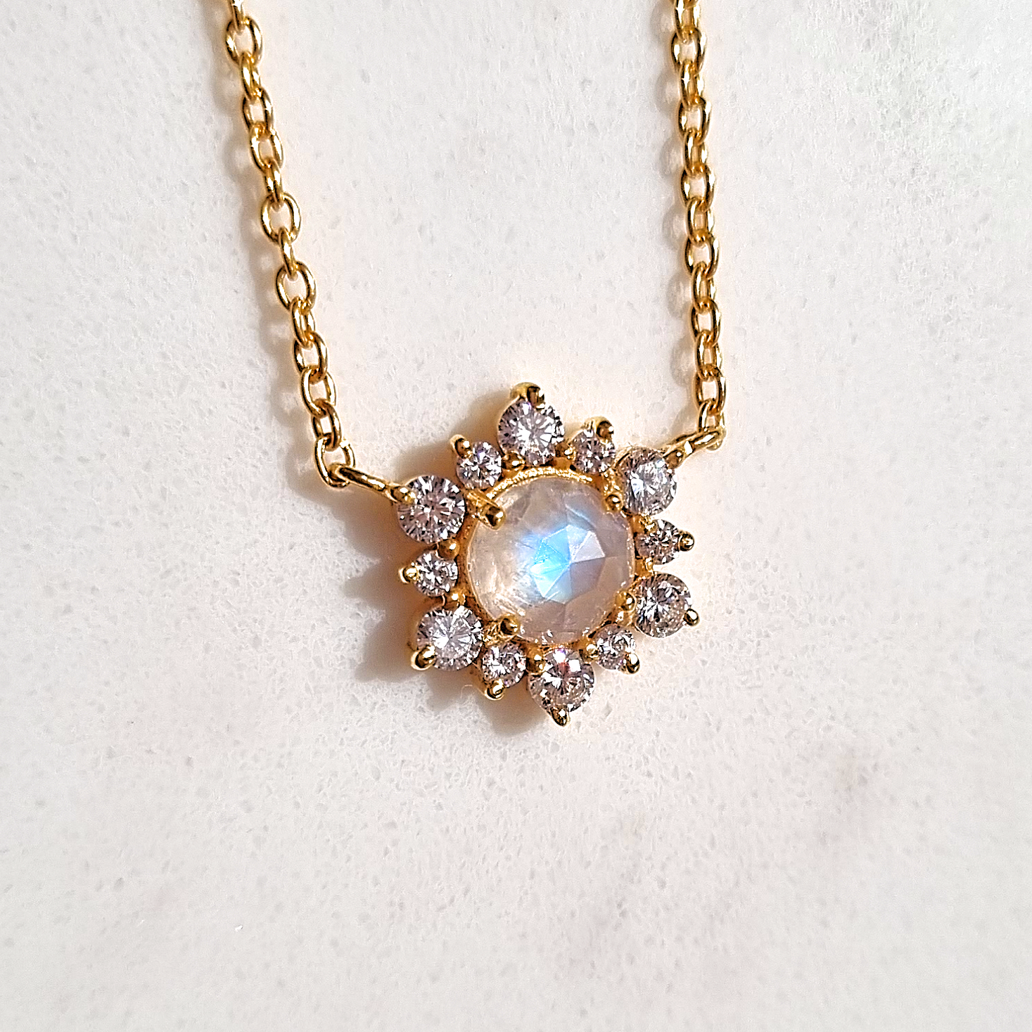 Cropped rainbow moonstone necklace in 18k gold vermeil detail image