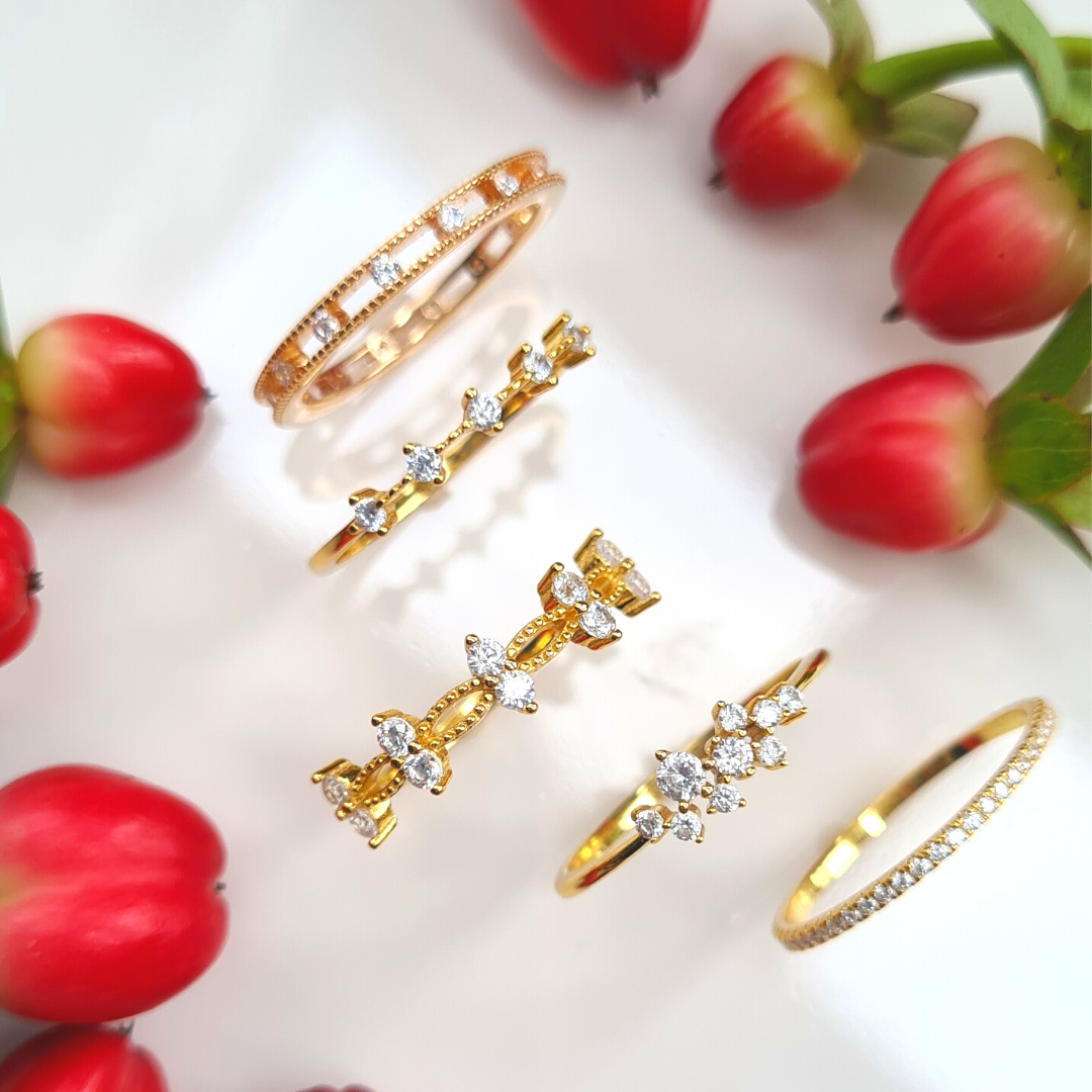 Dainty rings group image with Celeste gold ring