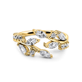 Adjustable leaf ring in gold plated sterling silver on white background