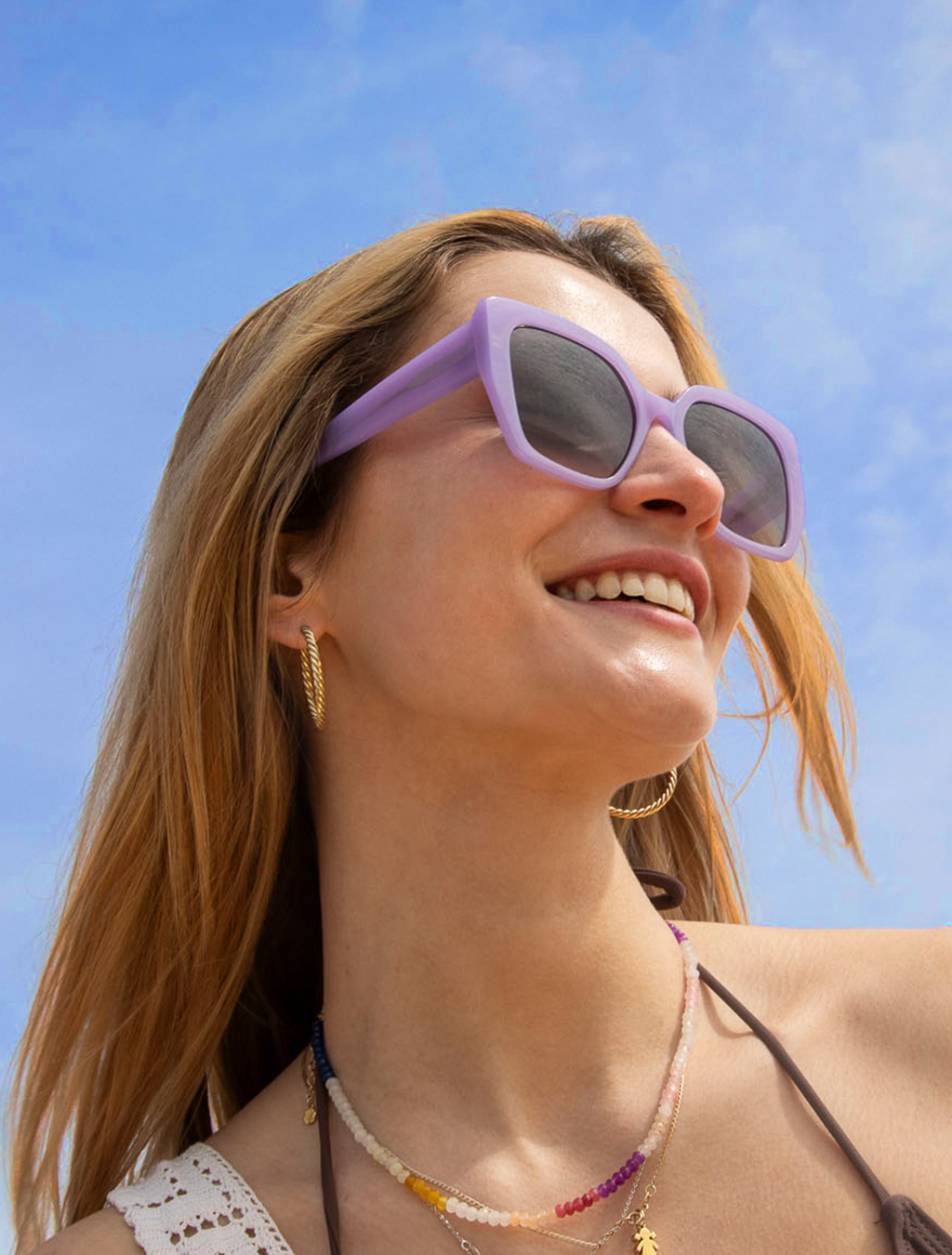 zoedepass Diana Violet oversized square sunglasses lifestyle image
