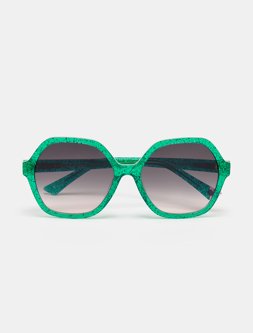 zoedepass Dolly Green Glitter hexagonal sunglasses front product image