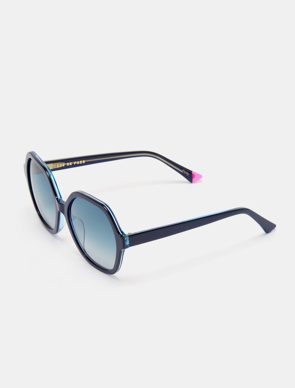 zoedepass Dolly Navy Shimmer hexagonal sunglasses three-quarter product image