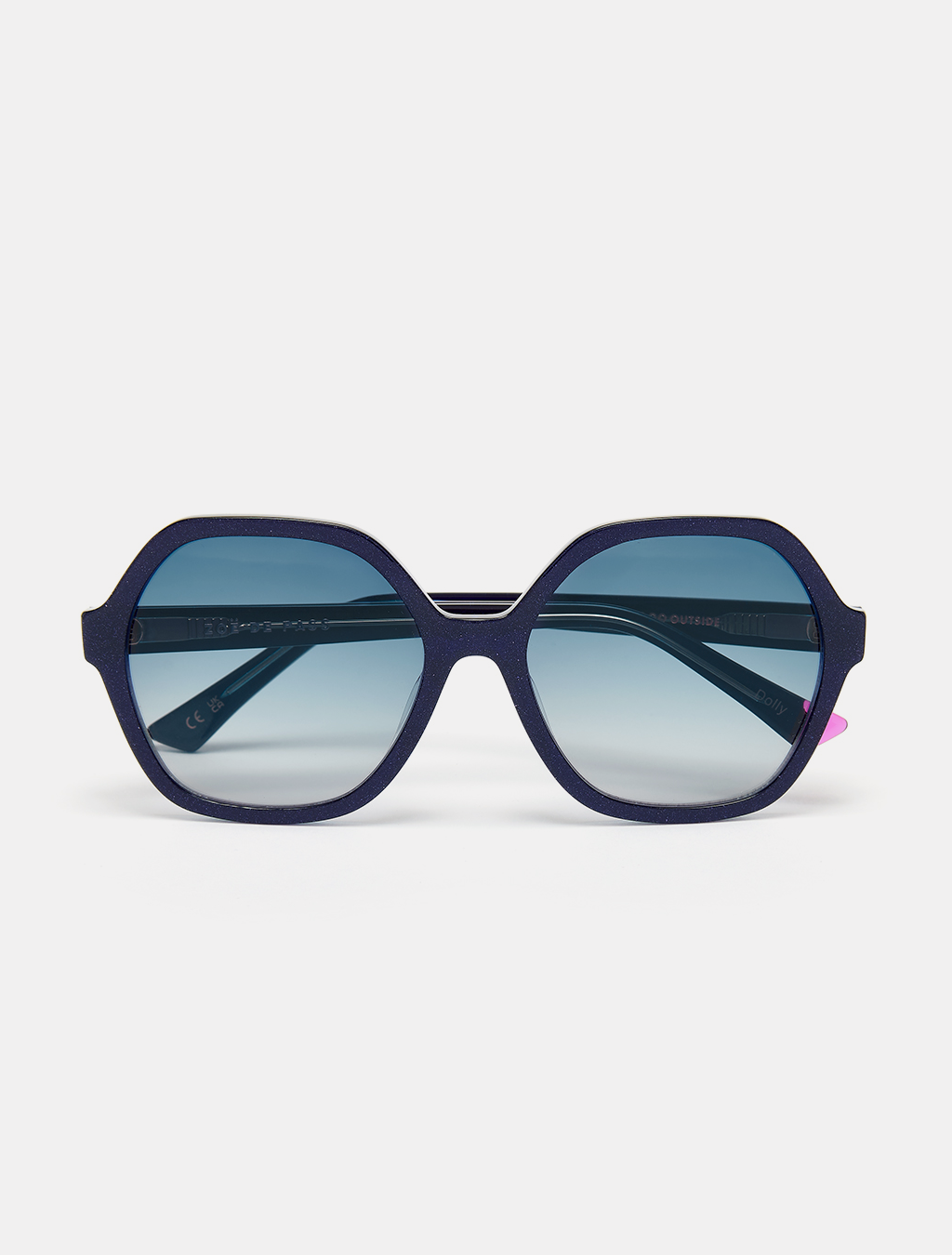 zoedepass Dolly Navy Shimmer hexagonal sunglasses front product image