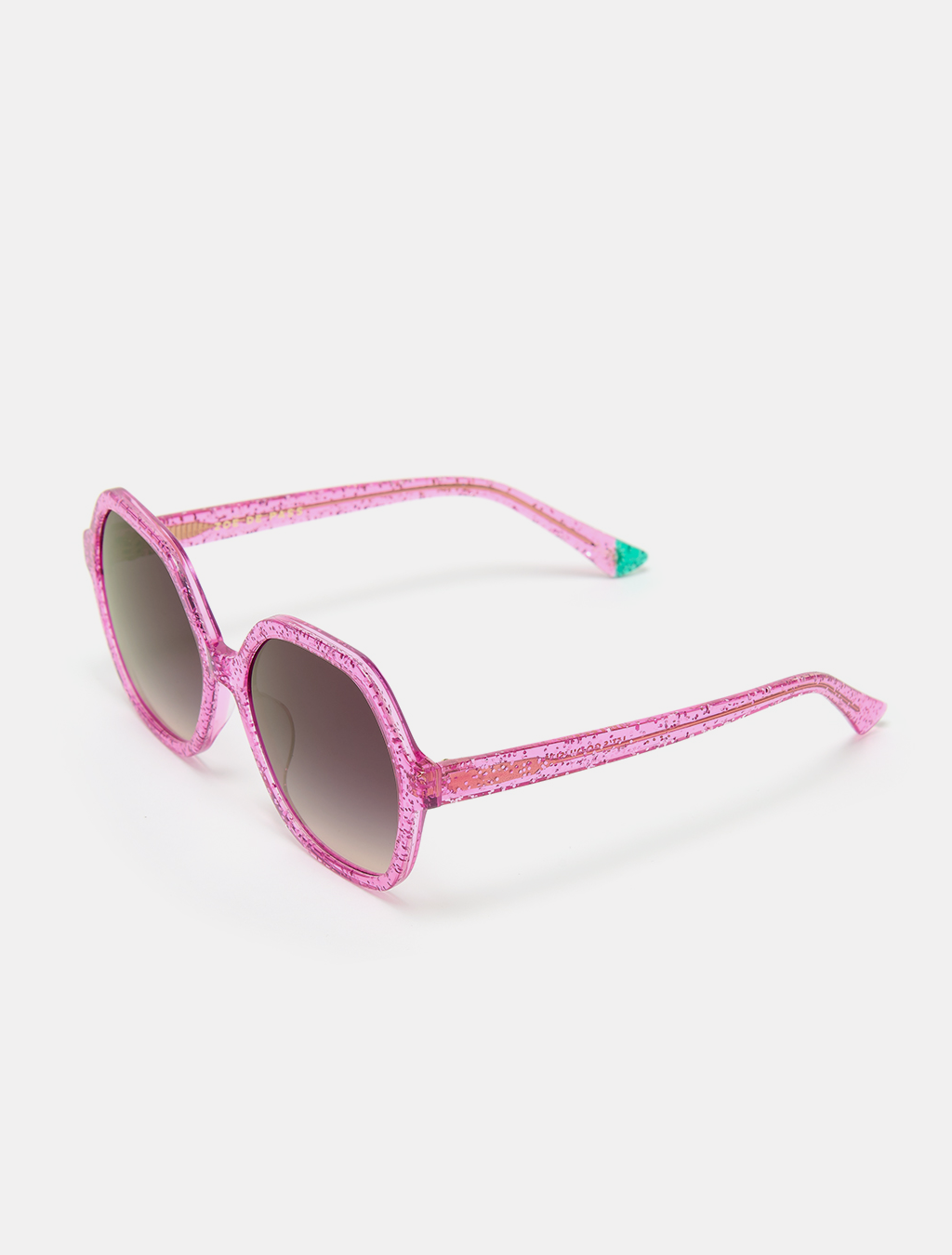 zoedepass Dolly Pink Glitter hexagonal sunglasses three-quarter product image