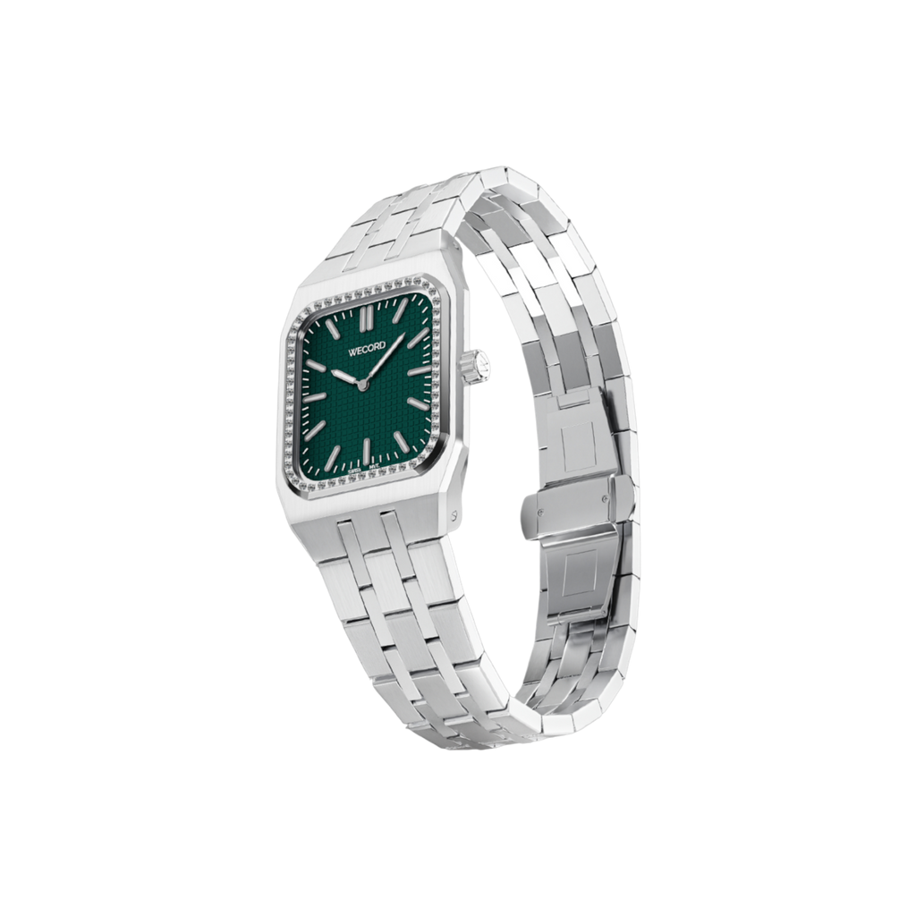 Wecord London Duke Small Diamond watch side view in Green