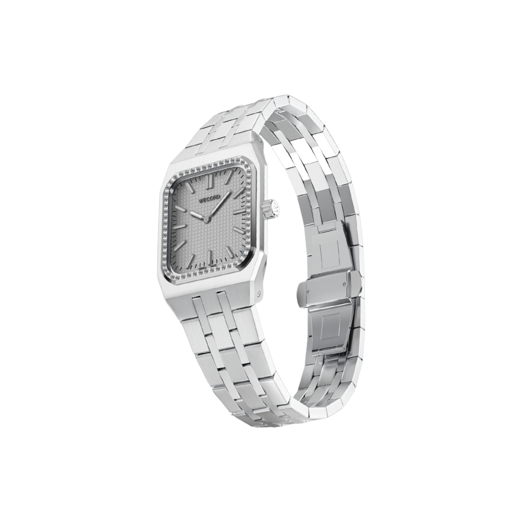 Wecord London Duke Small Diamond watch side view in Grey