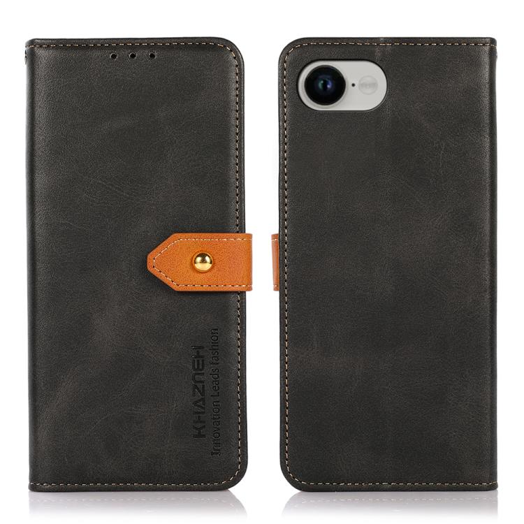 KHAZNEH dual-colour cowhide texture flip iPhone case in black for iPhone 17e or 16e