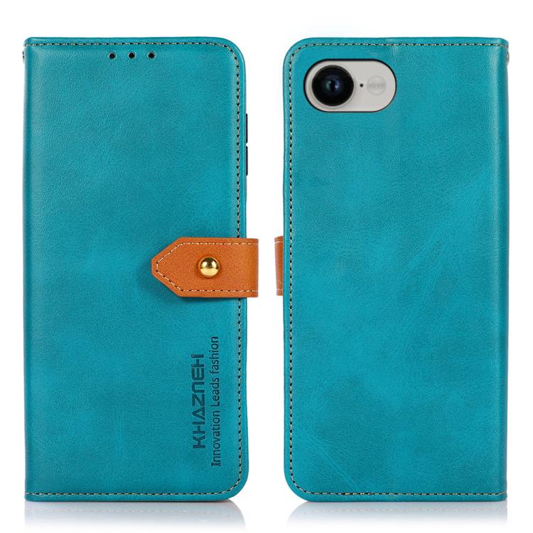 KHAZNEH dual-colour cowhide texture flip iPhone case in blue for iPhone 17e or 16e