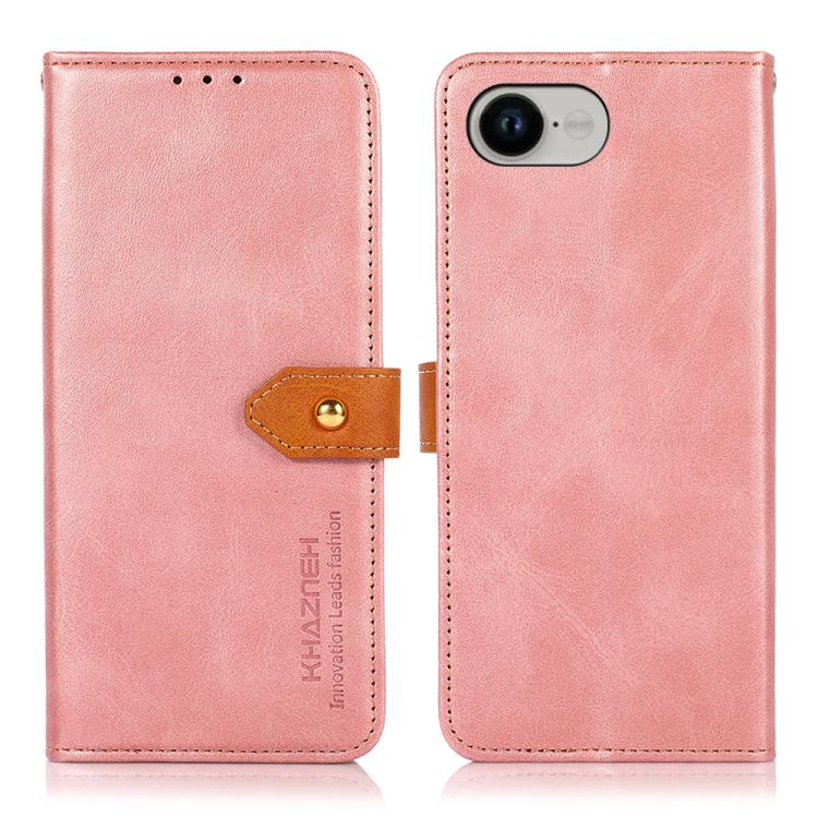 KHAZNEH dual-colour cowhide texture flip iPhone case in rose gold for iPhone 17e or 16e