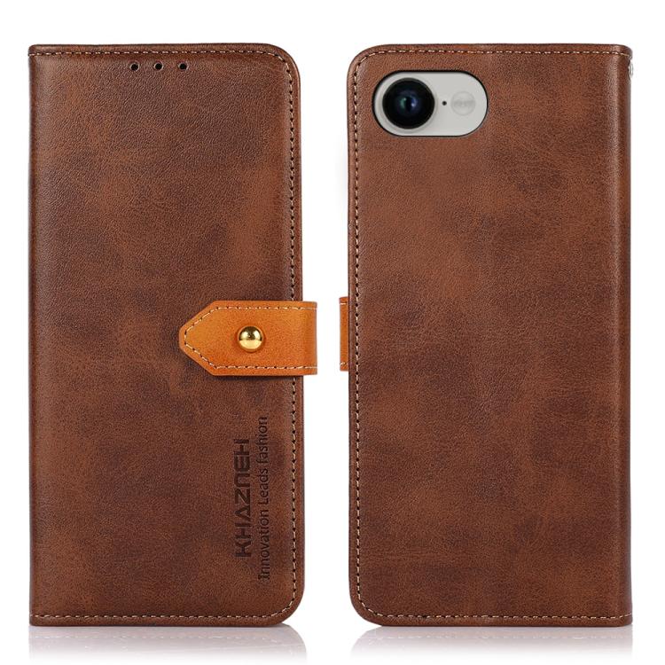 KHAZNEH dual-colour cowhide texture flip iPhone case in brown for iPhone 17e or 16e